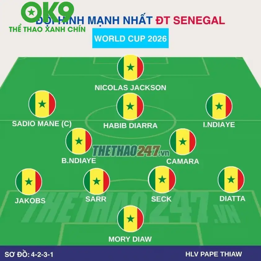 Đội hình dự kiến ĐT Senegal Đội hình dự kiến ĐT Senegal